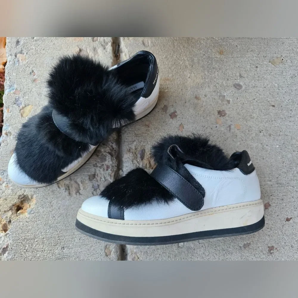 Manuel Barcelo Rabbit Hair Sneakers Black White Leather Sz 38